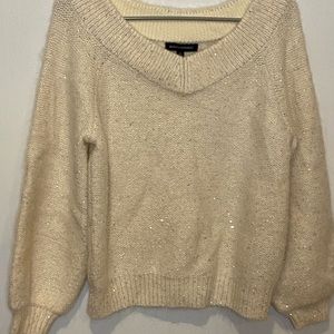 NWT B.R. soft fuzzy/sequins wide Vneck/off the shoulder sweater